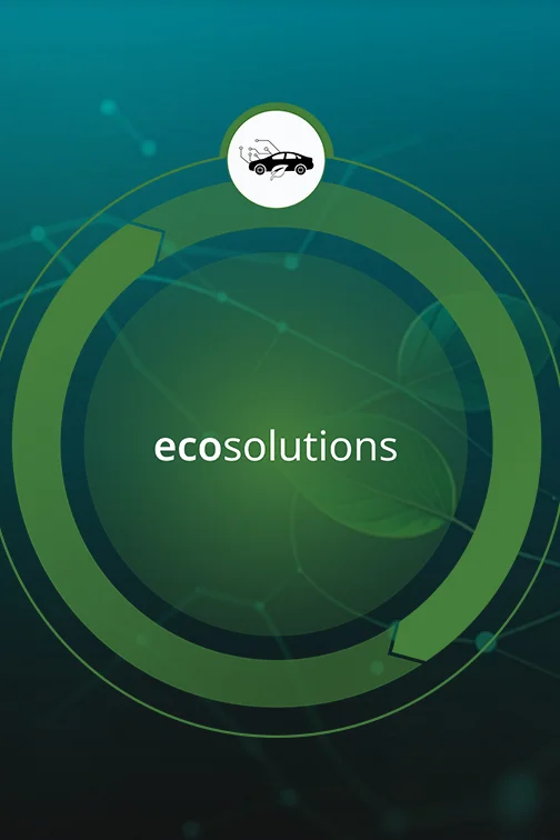 A graphic on the topic of "Sustainable solutions" with symbols for energy, mobility and digitalisation against a natural background.