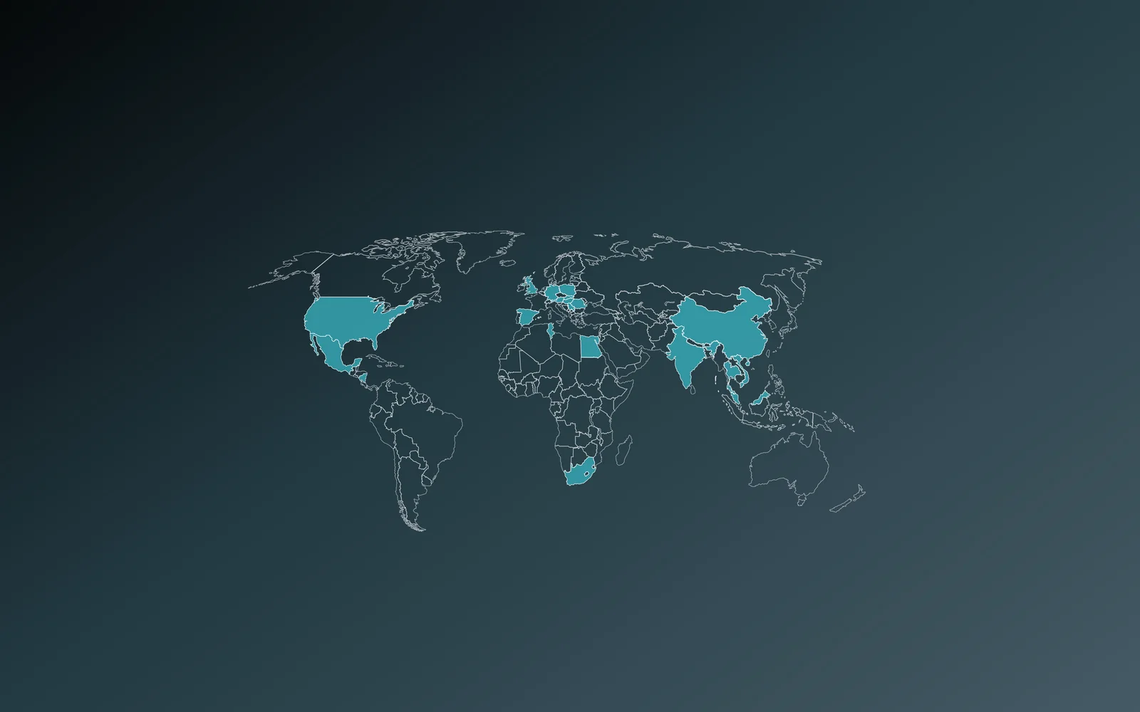 Dunkle Weltkarte zeigt durch Markierungen DRÄXLMAIER Standorte. 