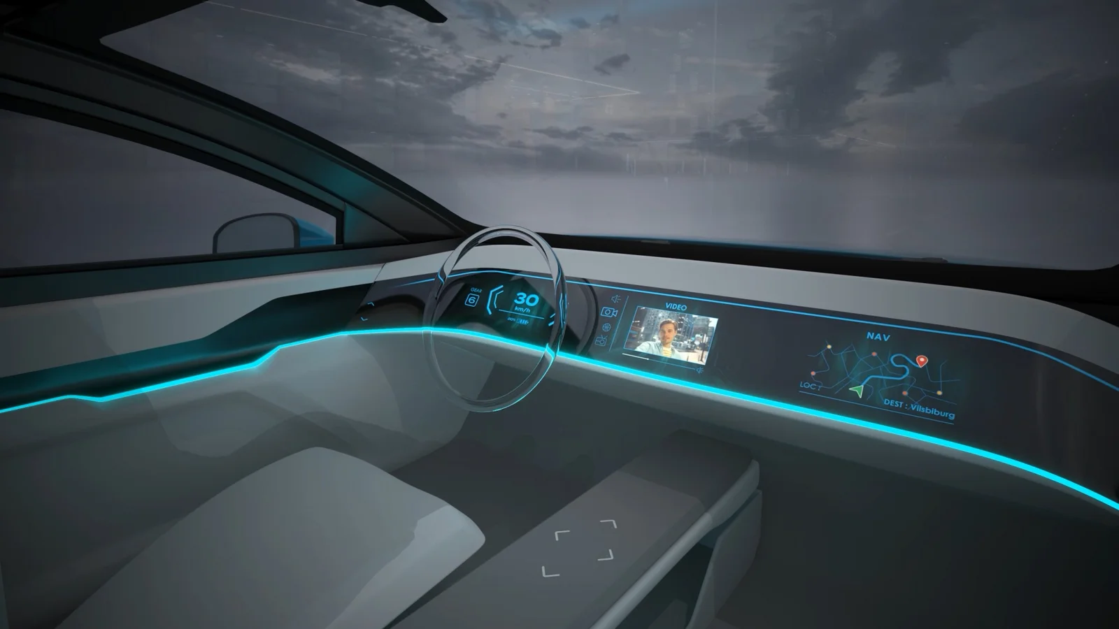 A visual for the interior of a car. 