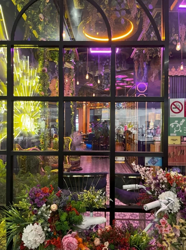Restaurant with colorful furnishings