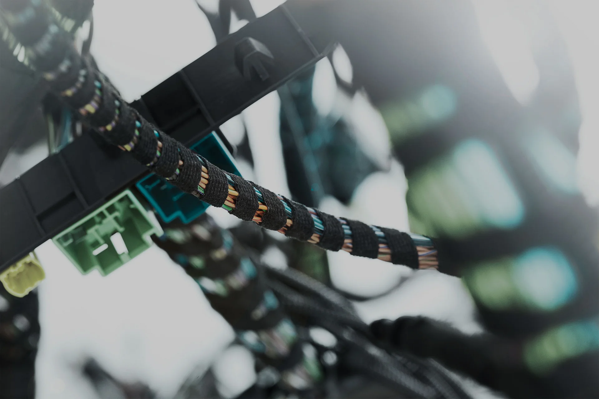 Detailed close-up of a cable harness.